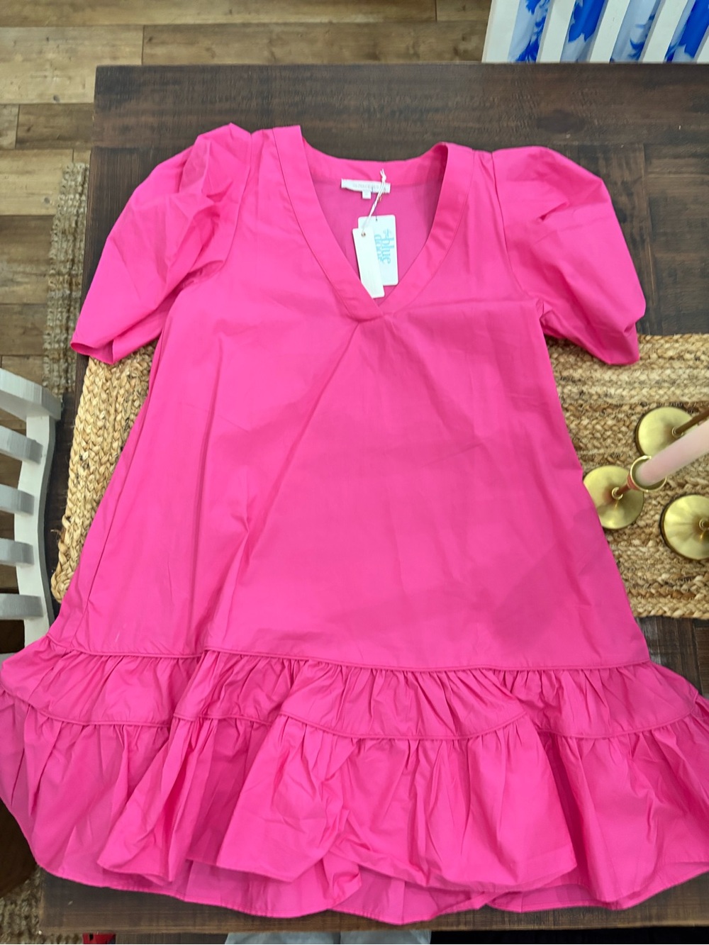Olivaceous Hot Pink Puff-Sleeve Ruffle Hem Dress for Girls